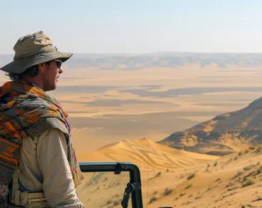 4x4 vehicle dune bashing during morning desert safari in Dubai